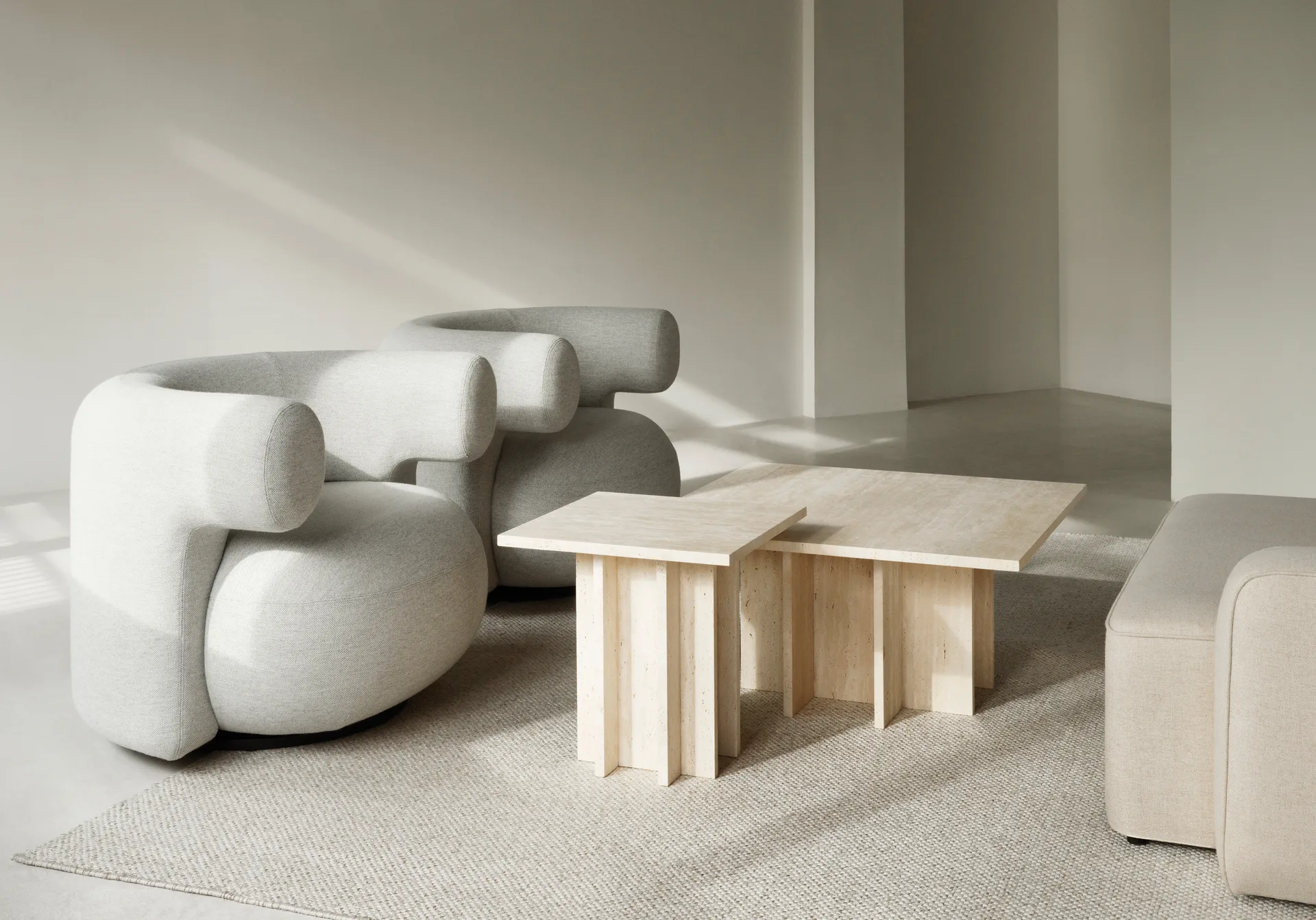 Edge small coffee table, Travertine Normann Copenhagen