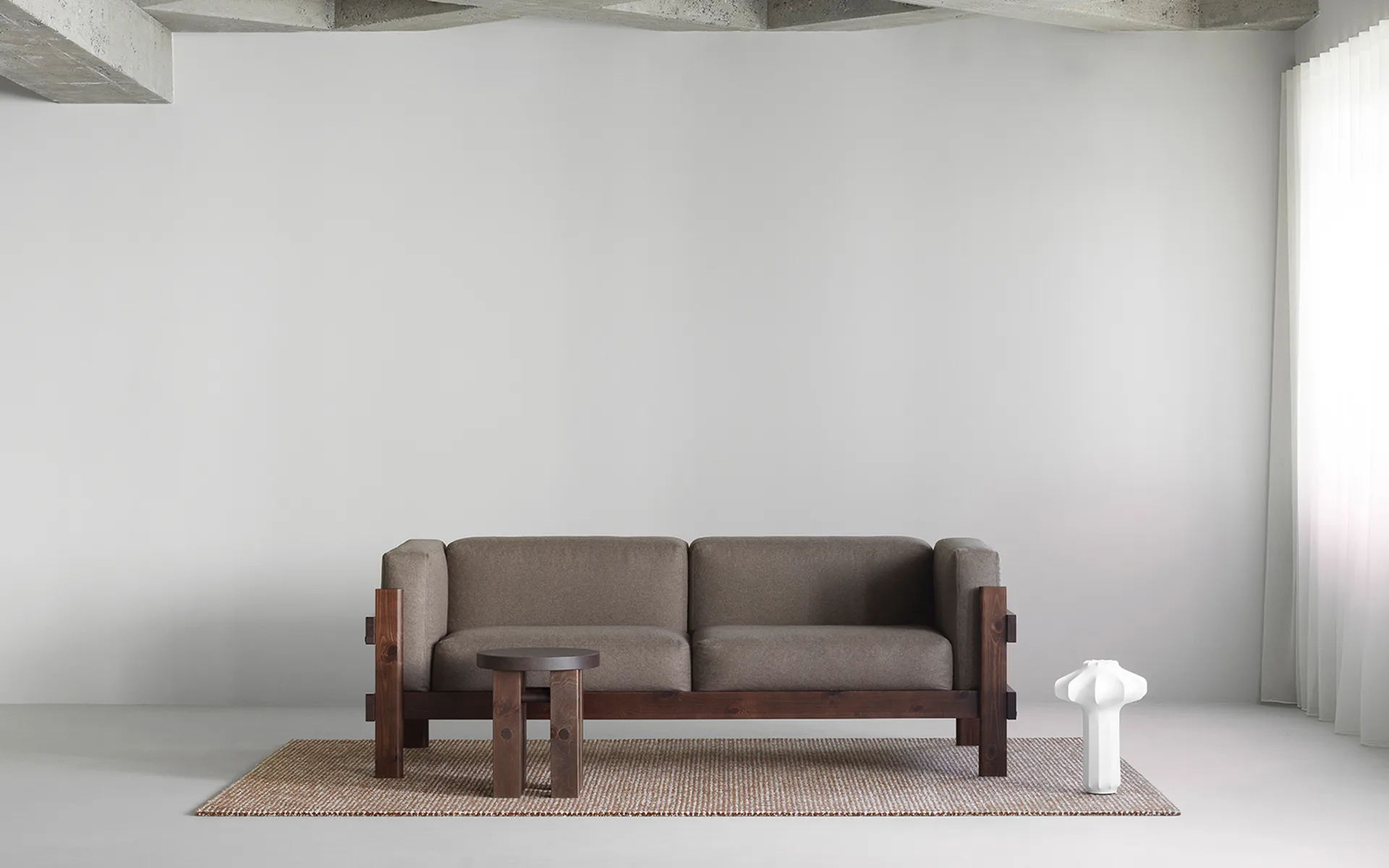 Kube sofa, Brown-lacquered pine-fabric Remix 223 Beige, 220 cm Normann Copenhagen