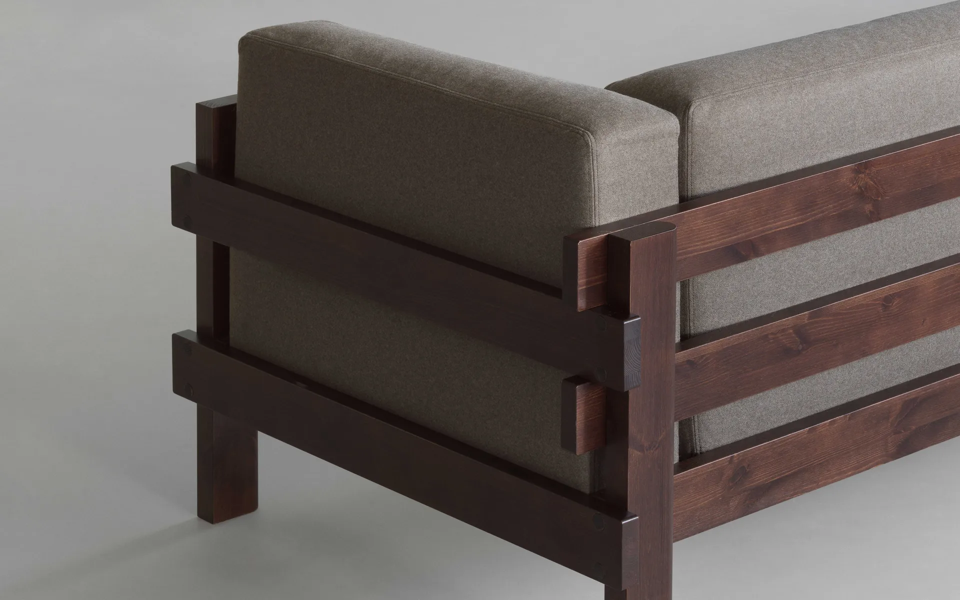 Kube sofa, Brown-lacquered pine–fabric Remix 143 Grey, 220 cm Normann Copenhagen