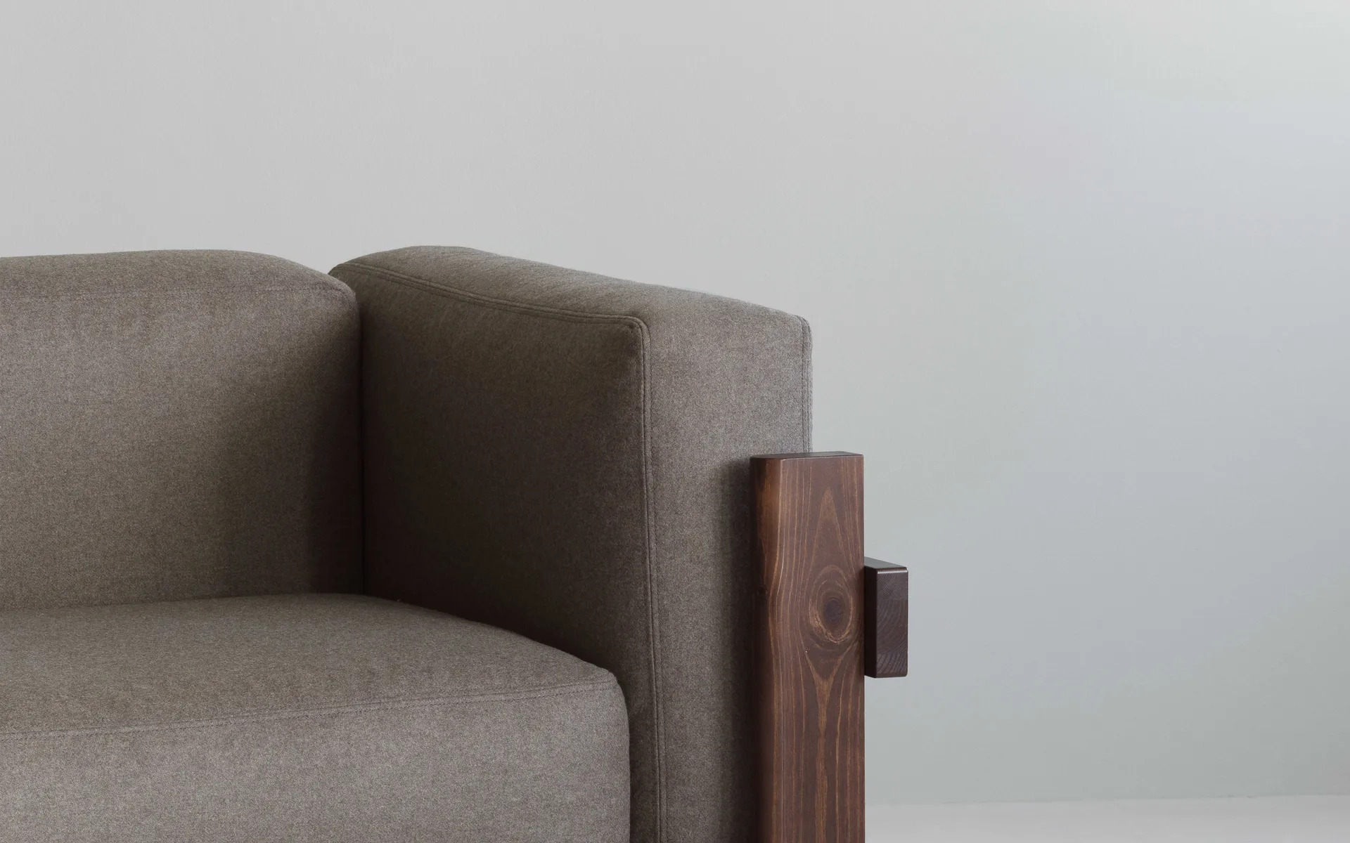 Kube sofa, Brown-lacquered pine–Remix 356 Brown fabric, 220 cm Normann Copenhagen