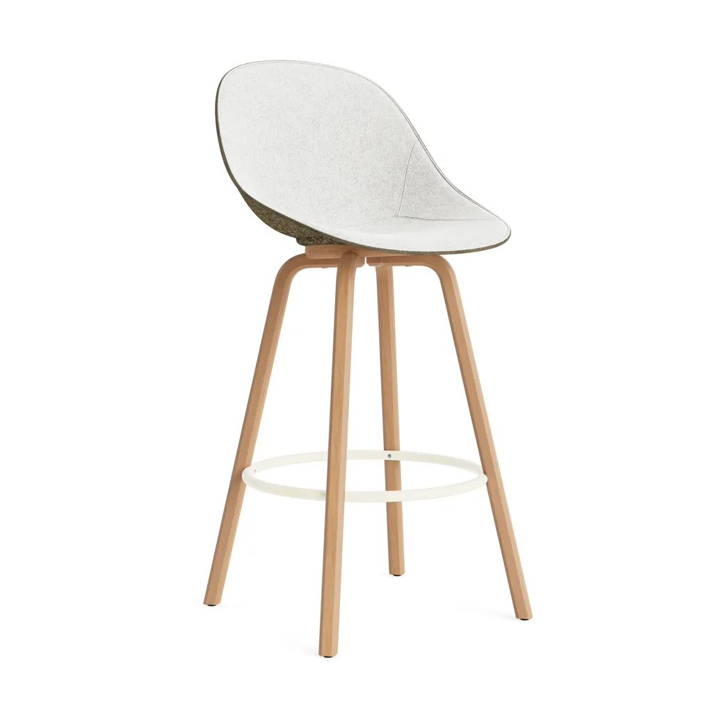 Mat Bar Chair bar stool front upholstered 75 cm, Hallingdal 110-seaweed-beech-cream steel Normann Copenhagen
