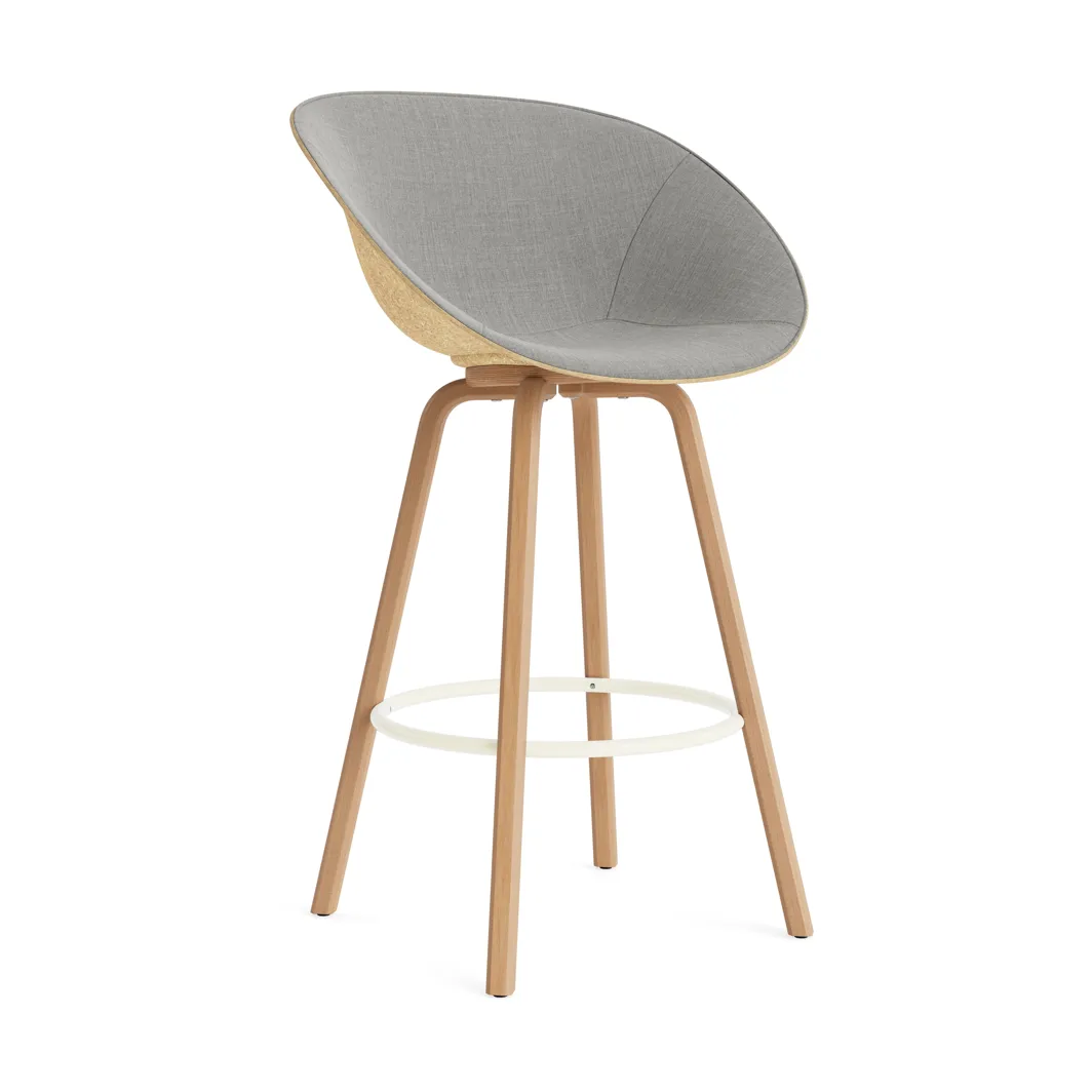 Mat Bar stool front-upholstered 75 cm, Remix 133-hemp-beech-cream steel Normann Copenhagen