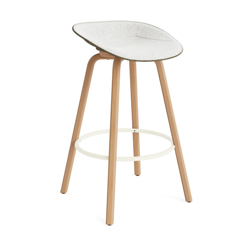 Mat Barstool 75 cm front upholstery, Hallingdal 110-seaweed-beech-cream steel Normann Copenhagen