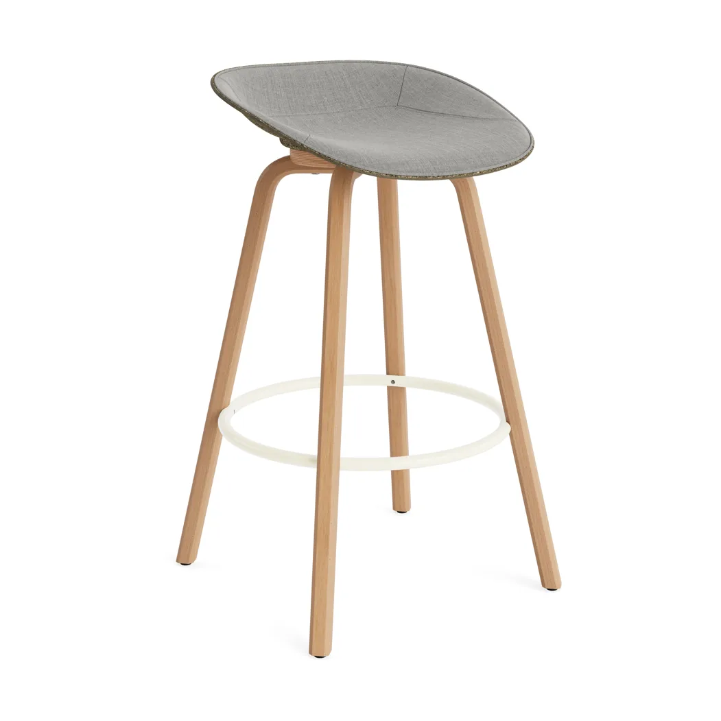 Mat Barstool 75 cm front upholstery, Remix 133-seaweed-beech-cream steel Normann Copenhagen