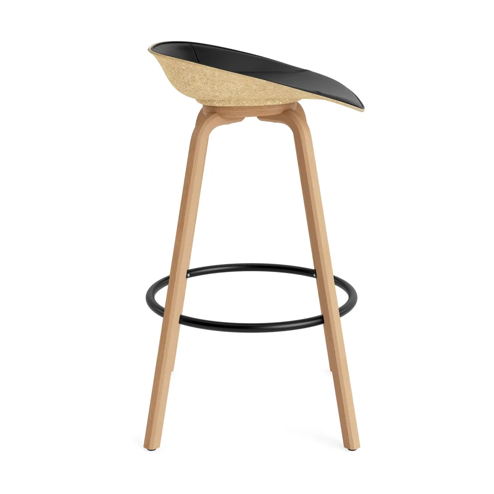 Mat Barstool 75 cm front upholstery, Ultra 41599-hemp-beech-black steel Normann Copenhagen