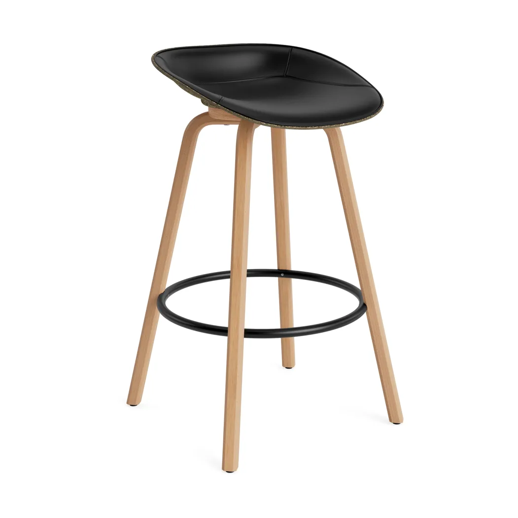 Mat Barstool 75 cm front upholstery, Ultra 41599-seaweed-beech-black steel Normann Copenhagen