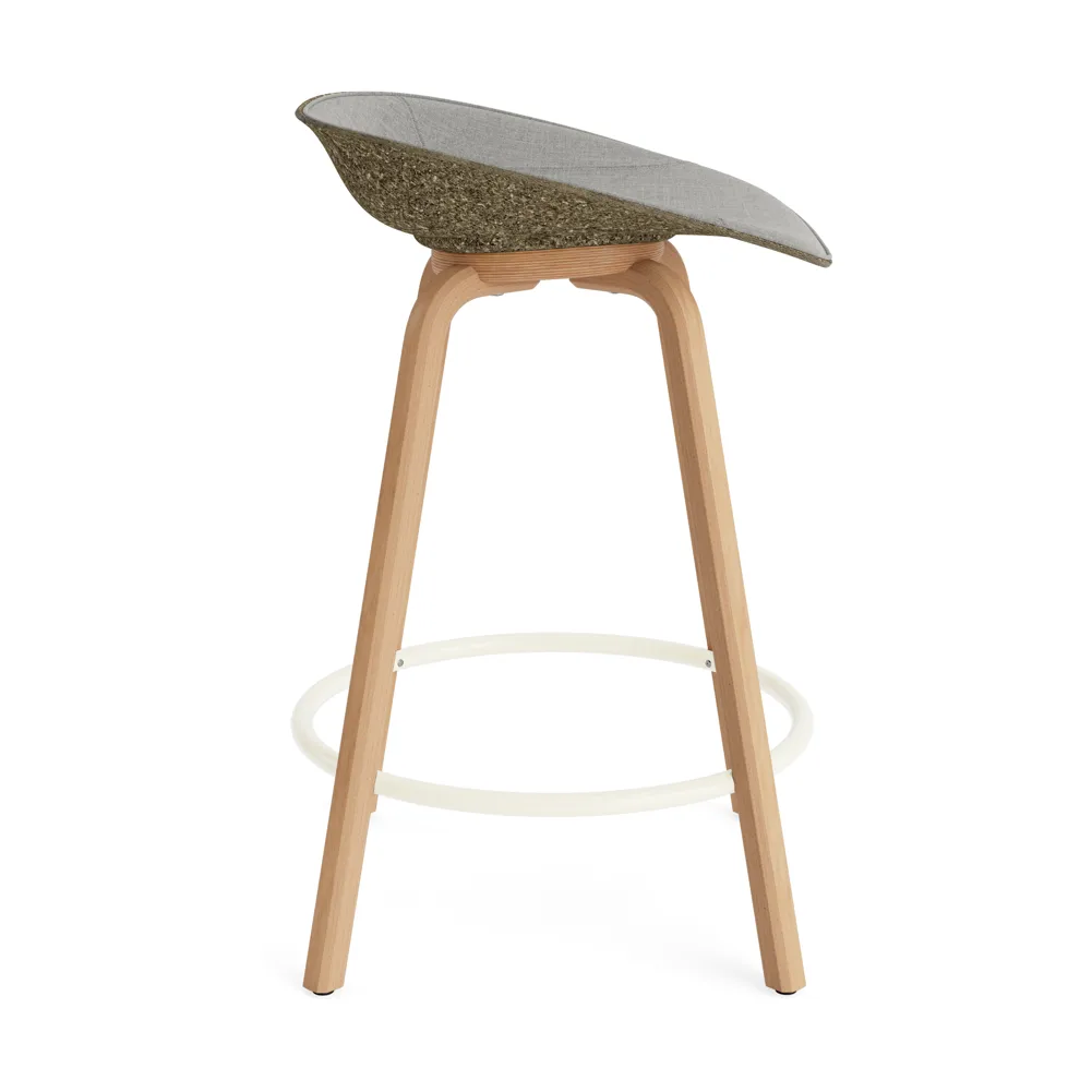 Mat Barstool front-upholstered 65 cm., Remix 133-seaweed-beech-cream steel Normann Copenhagen