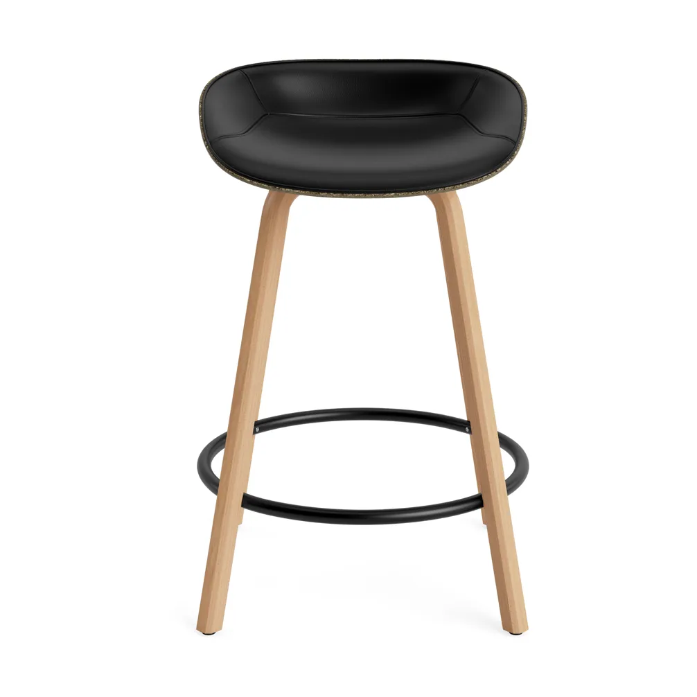 Mat Barstool front-upholstered 65 cm., Ultra 41599-seaweed-beech-black steel Normann Copenhagen
