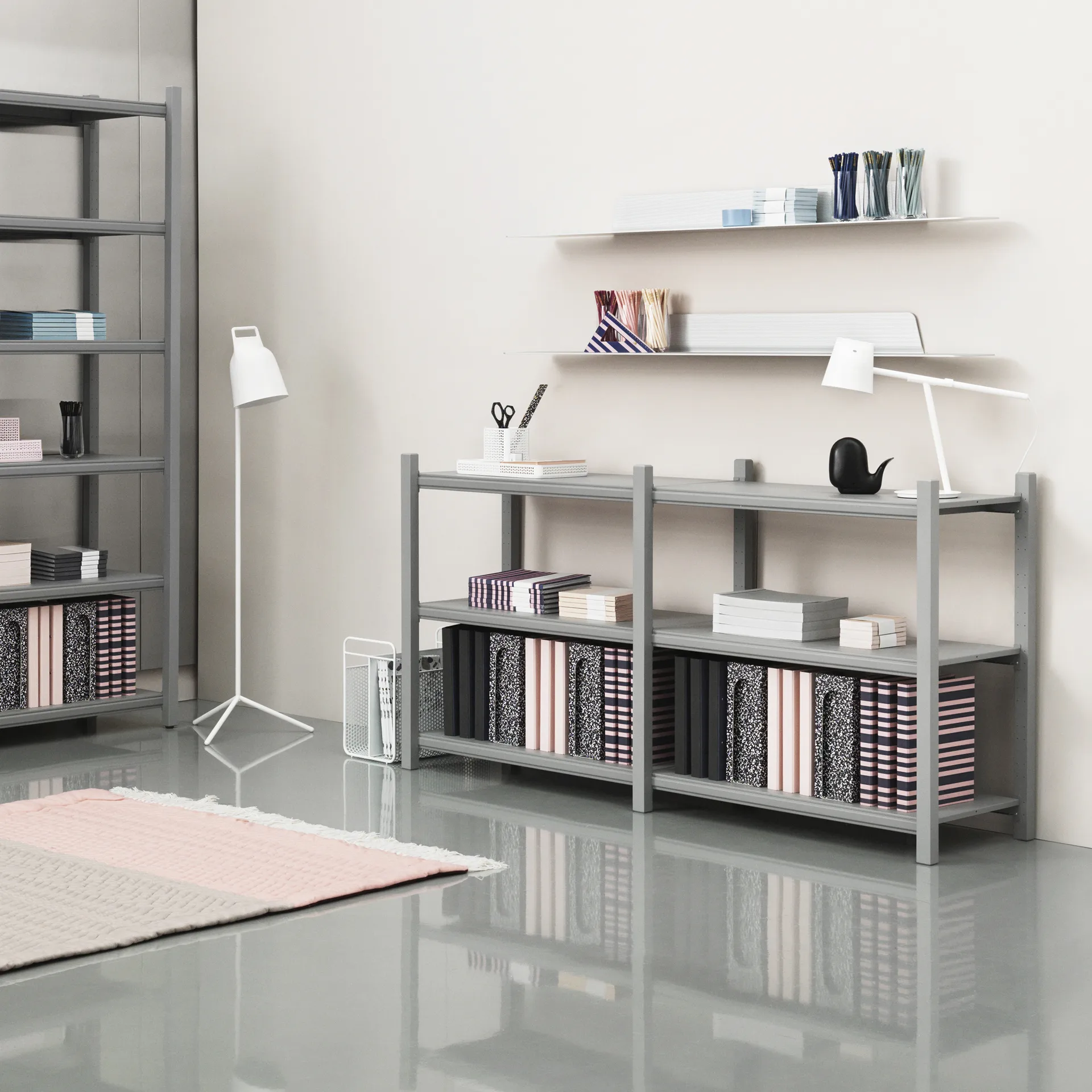 Stage floor lamp, Black, powder-coated steel Normann Copenhagen