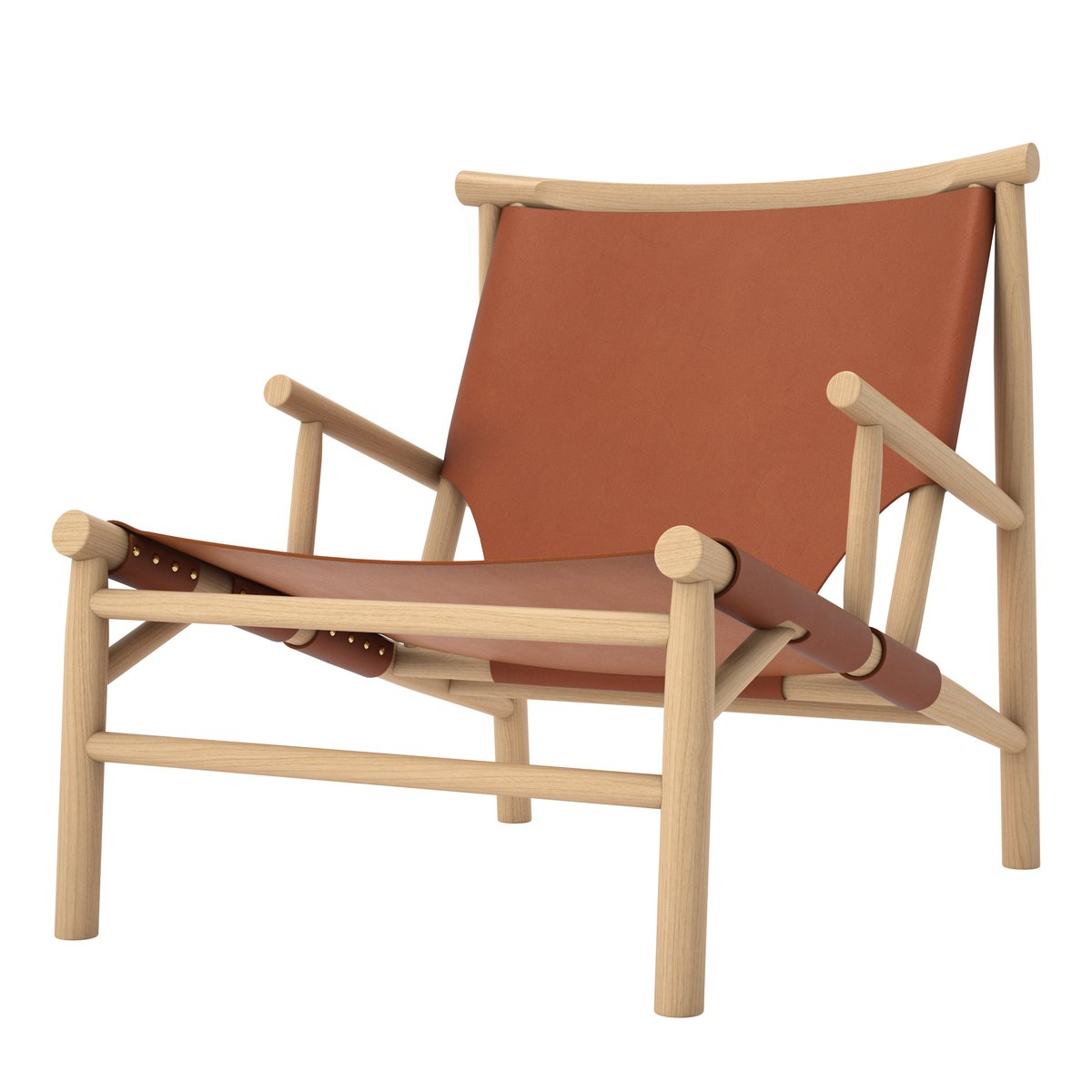 NORR11 Samurai loungechair leather seat oak Cognac | Scandinavian Design | Chairs | Brown