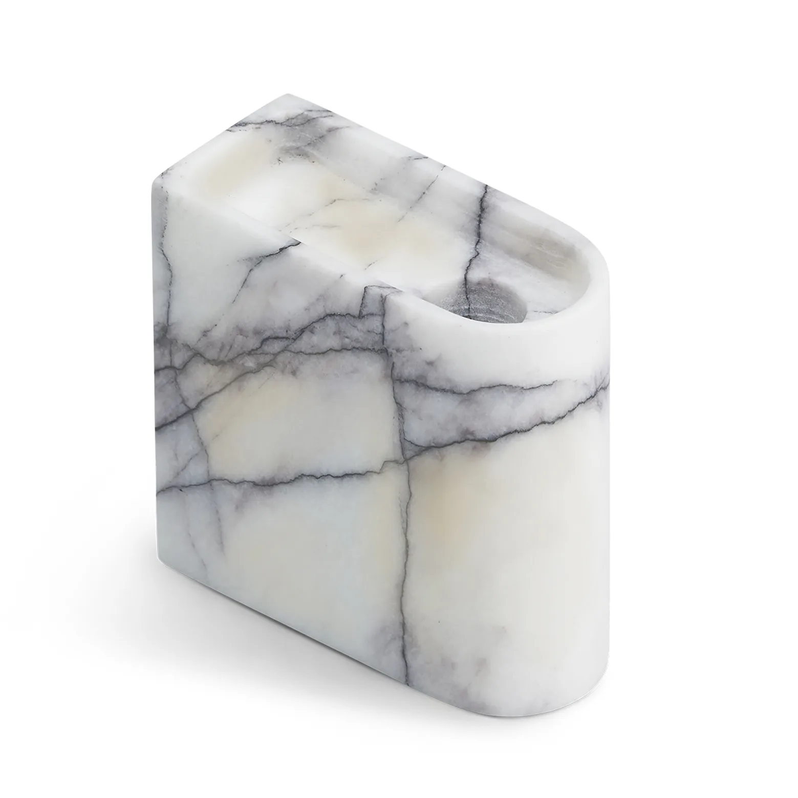 Monolith candle holder low, Mixed white marble Northern
