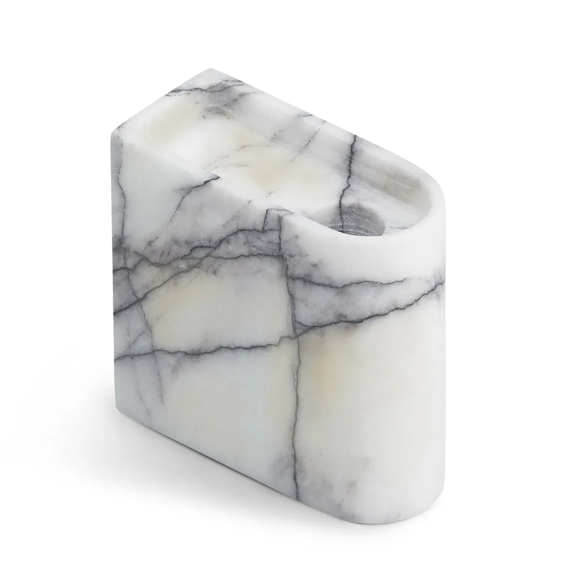Northern Monolith candle holder low Mixed white marble