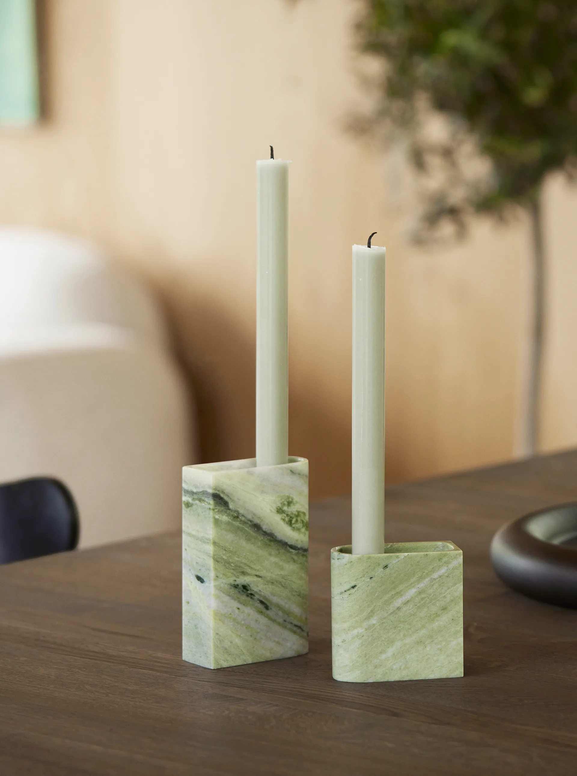 Monolith candle holder tall, Mixed green marble Northern