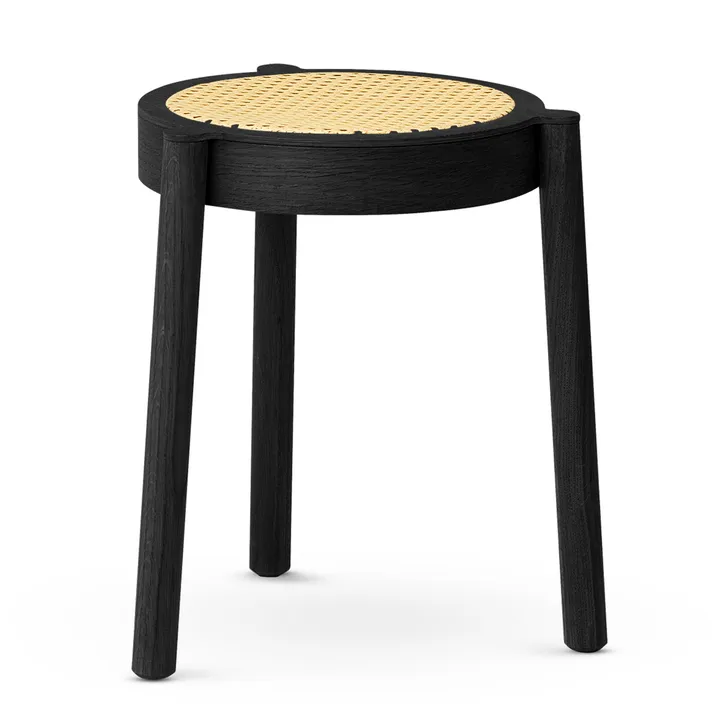 Pal round stool with rattan seat - Black oak, Ø37x46 cm - Northern