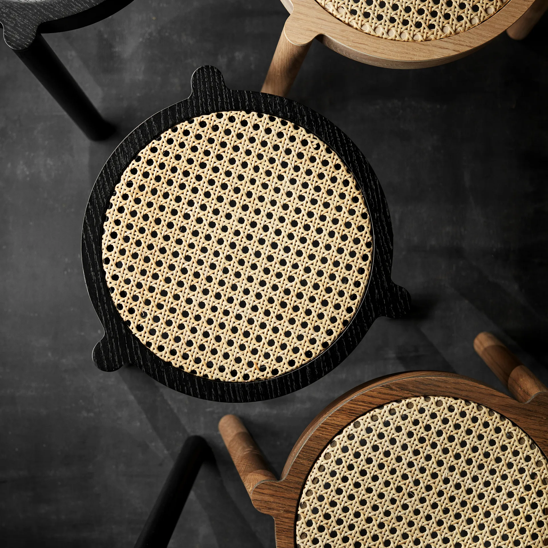 Pal stool with rattan seat, Black oak Northern
