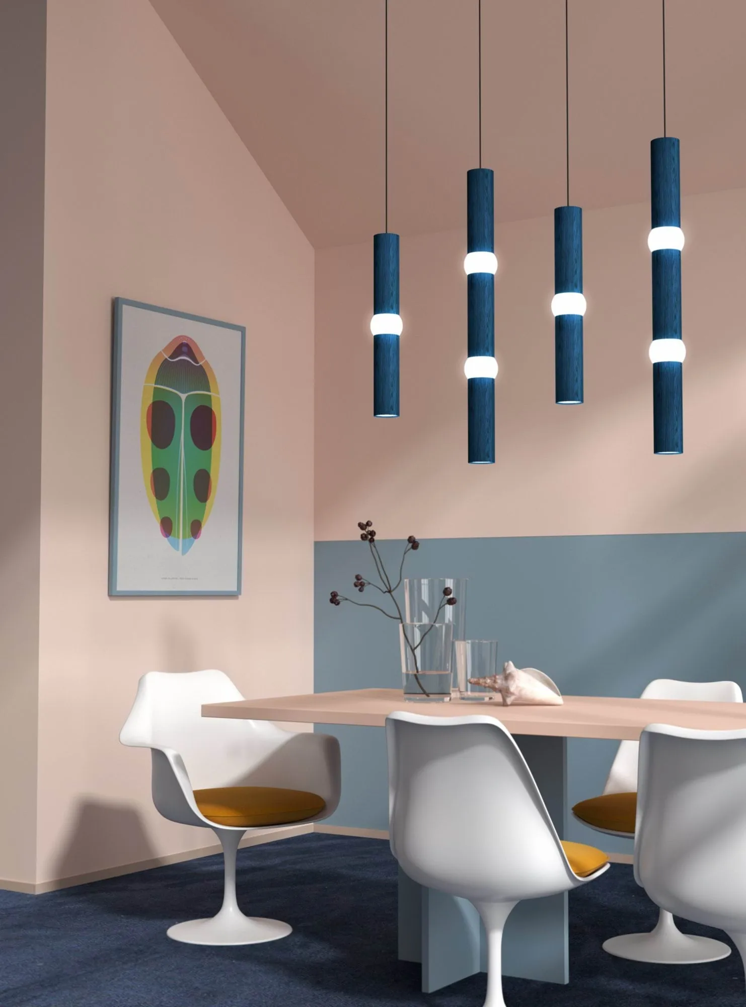Lightbone pendant lamp, Medium 53.8 cm, blue oak Oblure