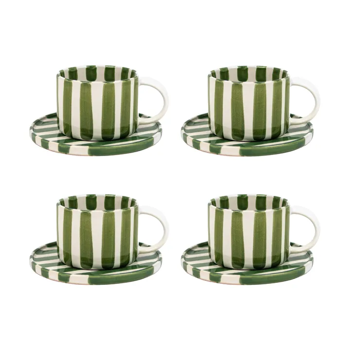Monica cup with saucer 4-pack - Green - undefined - Olsson & Jensen