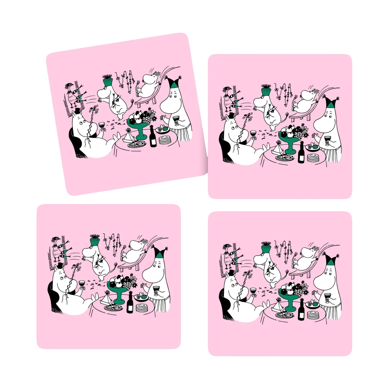 Moomin 80 glass coasters 9x9 cm 4-pack, Pink Opto Design
