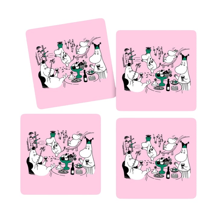 Moomin 80 glass coasters 9x9 cm 4-pack - Pink - Opto Design