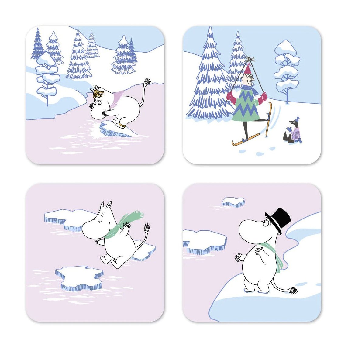 Opto Design Moomin coaster winter 2022 9x9 cm 4-pack Blue-white-pink