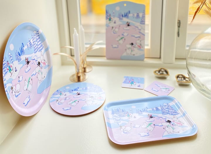 Moomin coaster winter 2022 9x9 cm 4-pack - Blue-white-pink - Opto Design