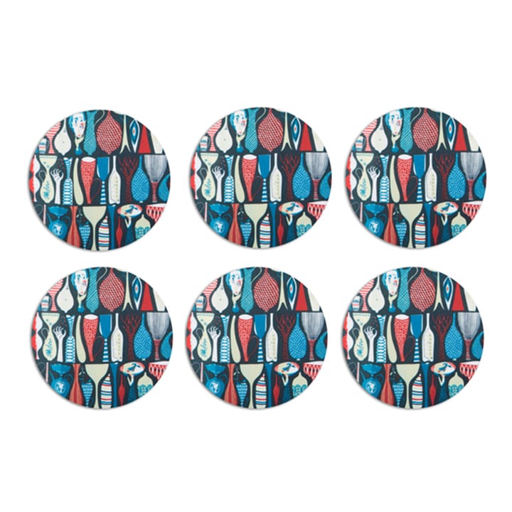 Pottery coaster 6-pack - red-blue - Opto Design