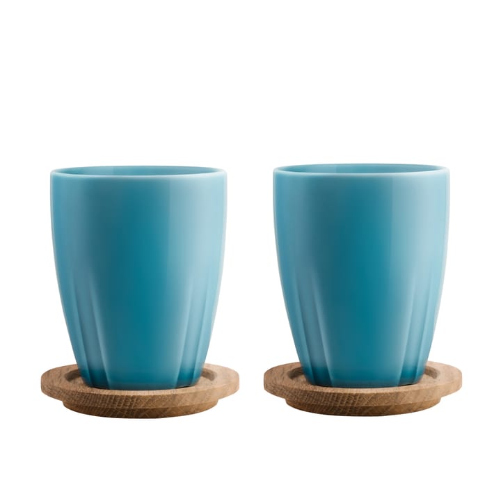 Bruk mug with wooden lid 2-pack - turquoise - Orrefors