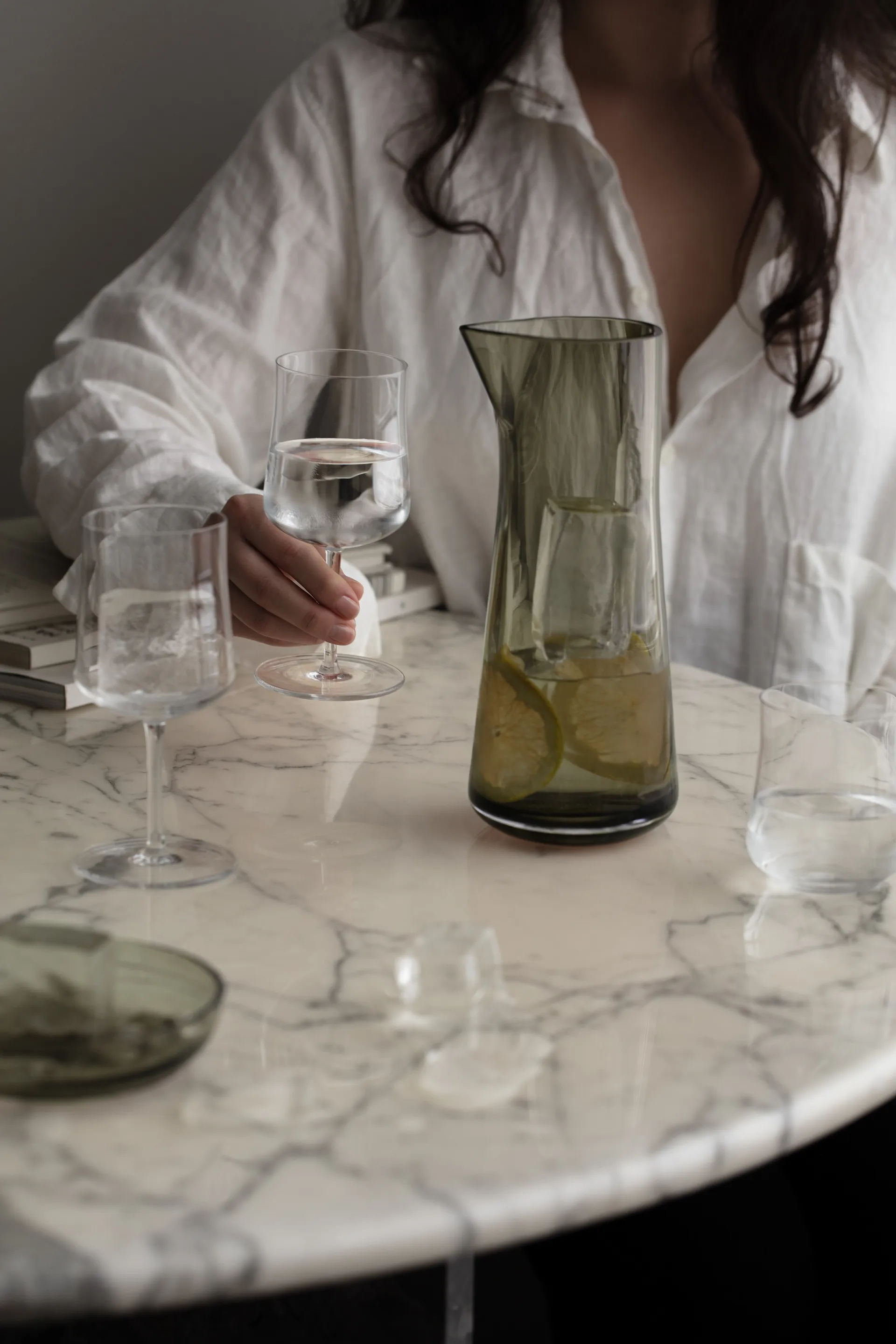 Informal carafe with bowl 1 L, Olive Orrefors