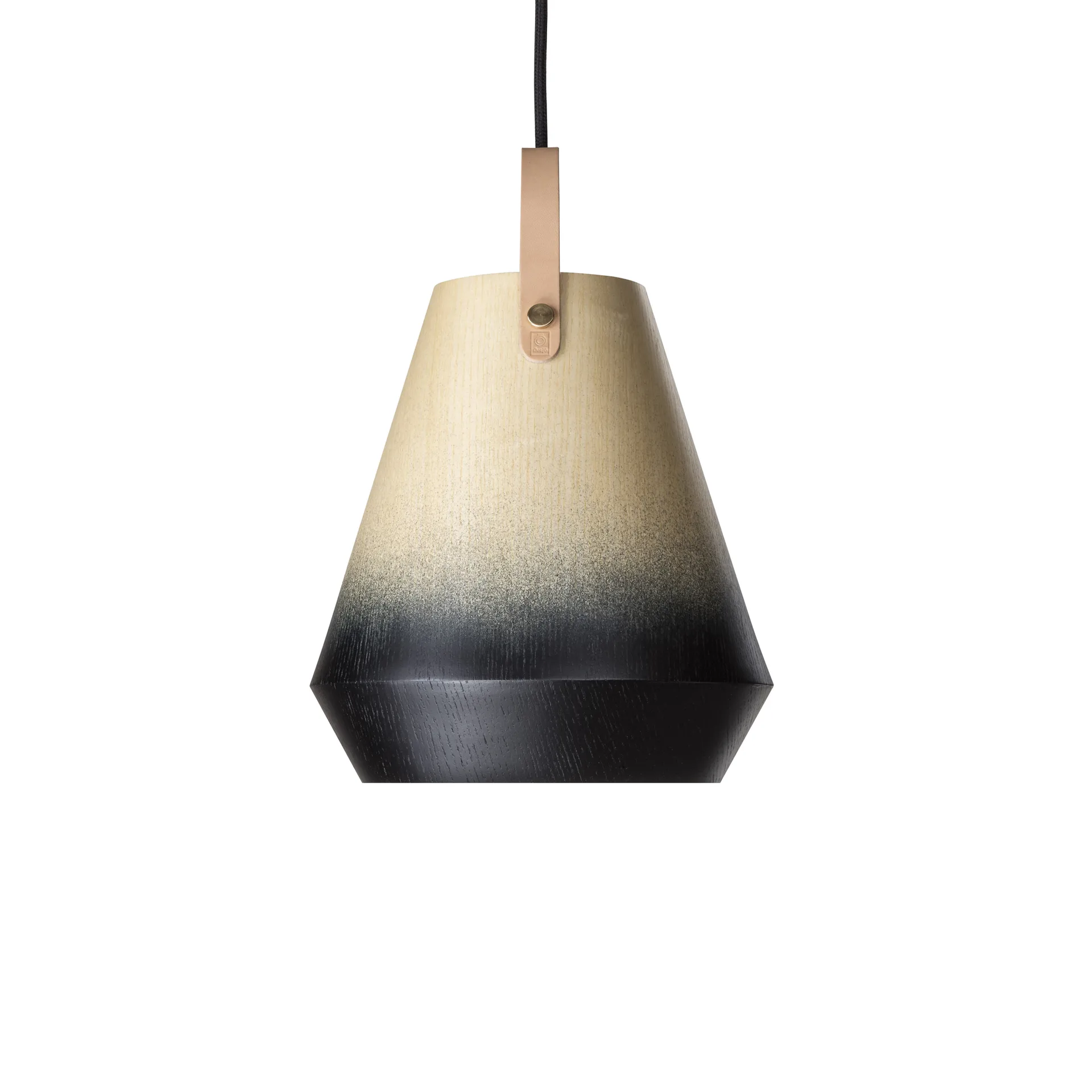 Concrete pendant lamp, Ash veneer, natural coloured leather strap Örsjö Belysning
