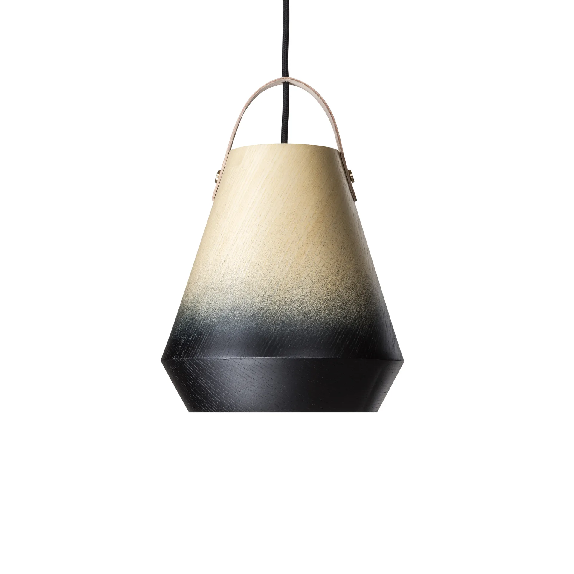 Concrete pendant lamp, Ash veneer, natural coloured leather strap Örsjö Belysning