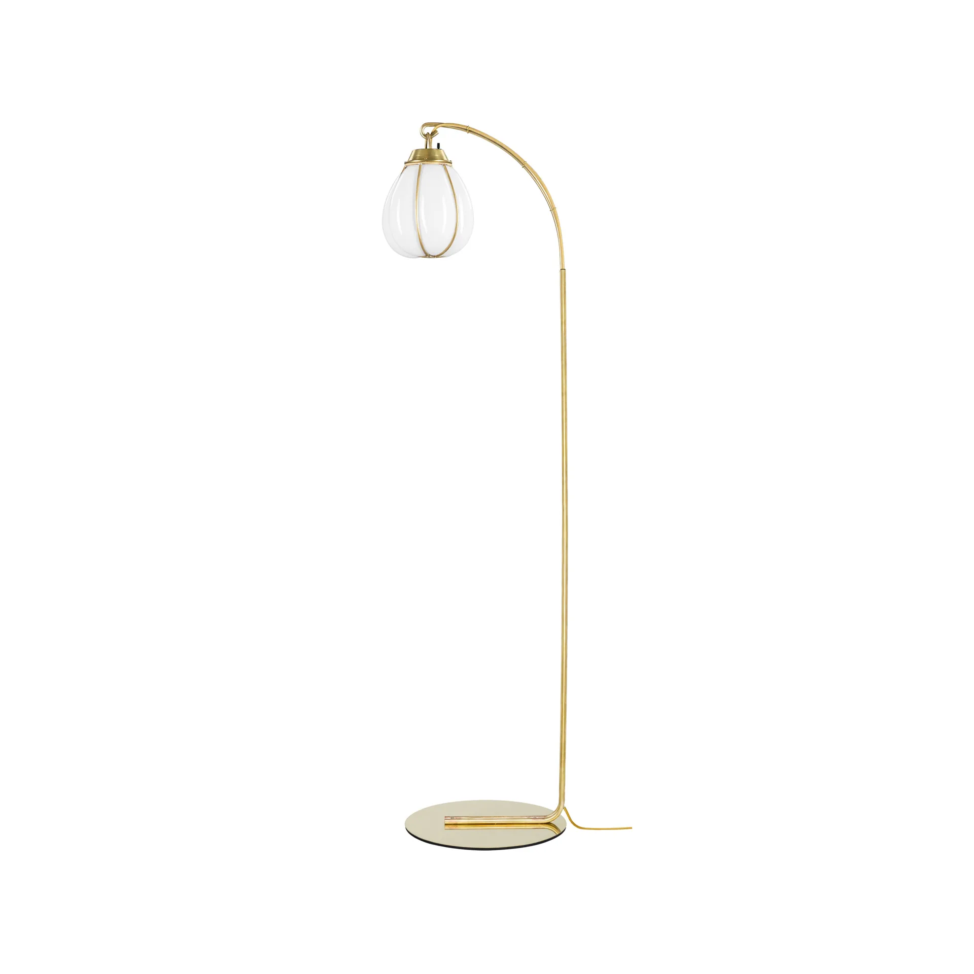 Hobo floor lamp, Brass raw, mouth blown opal glass Örsjö Belysning