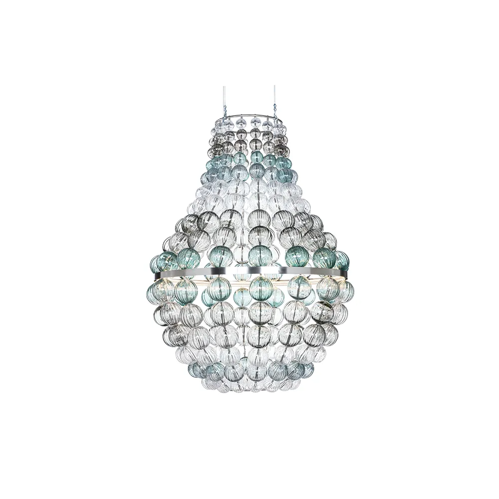 The Crown chandelier, Stainless steel, green, smoke-coloured & clear glass Örsjö Belysning
