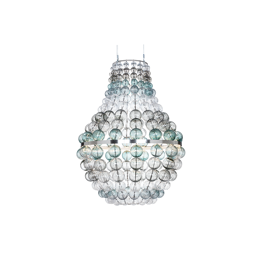Örsjö Belysning The Crown chandelier Stainless steel, green, -coloured & clear glass