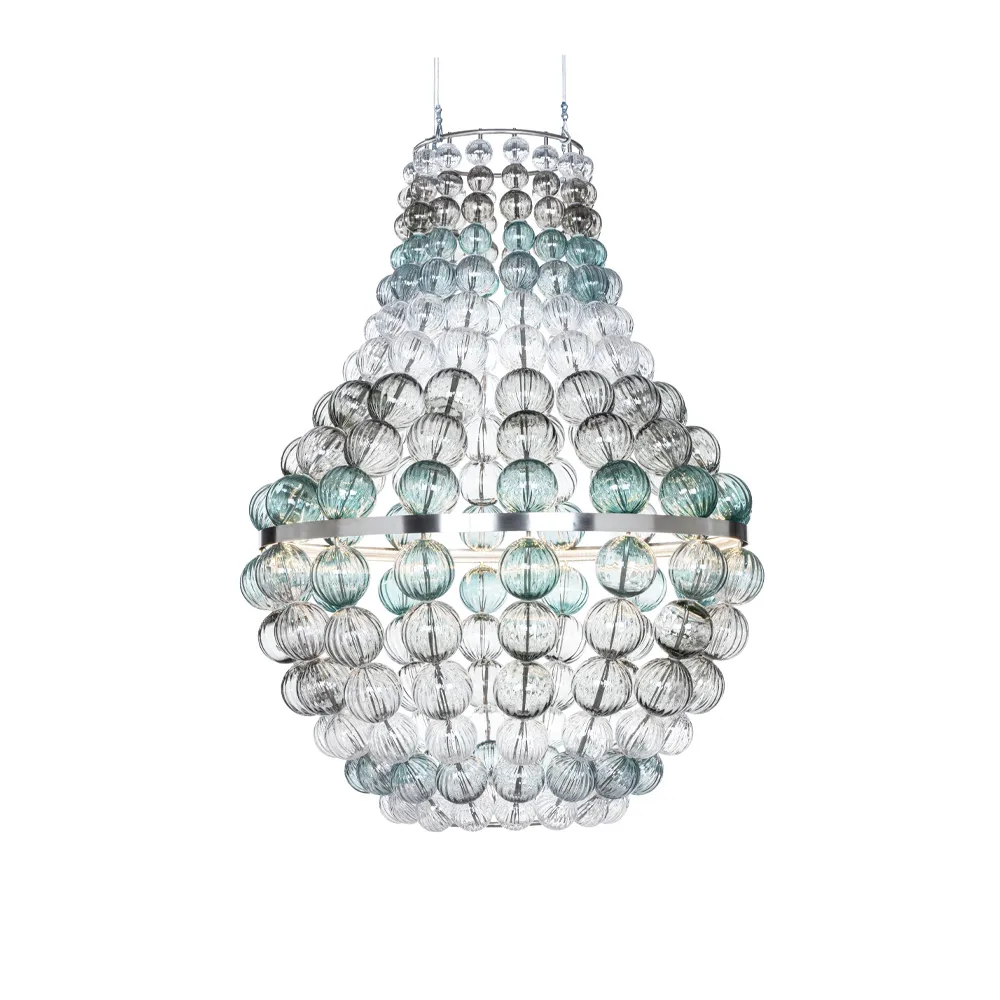 The Crown chandelier, Stainless steel, green, smoke-coloured & clear glass Örsjö Belysning
