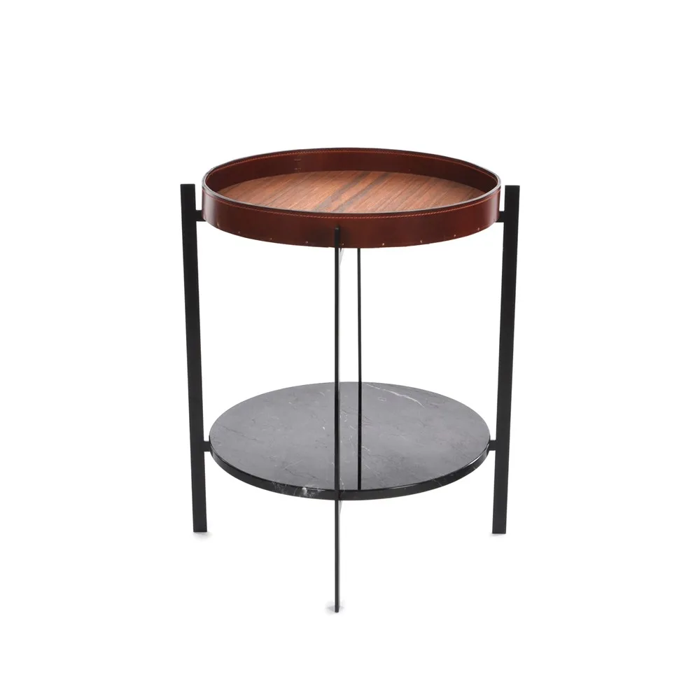 Deck tray table, teak. black stand. black marbleshelf OX Denmarq