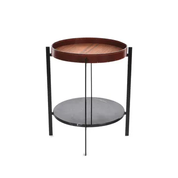 Deck tray table - teak. black stand. black marbleshelf - OX Denmarq