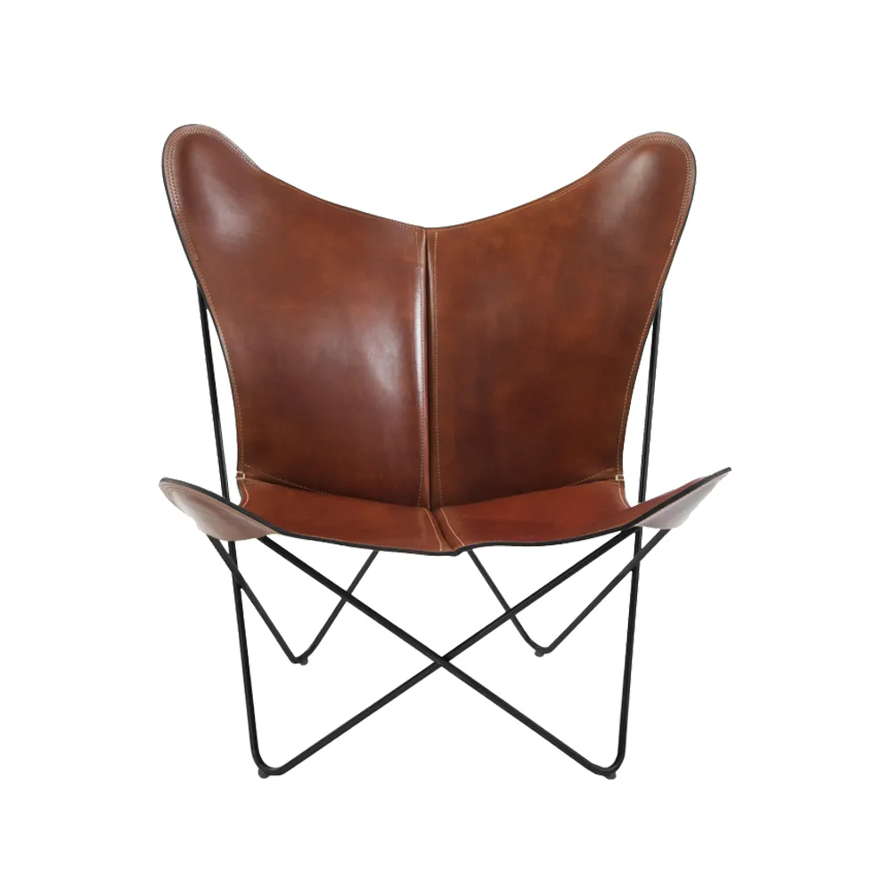 Papillon bat arm chair, leather cognac. black stand OX Denmarq