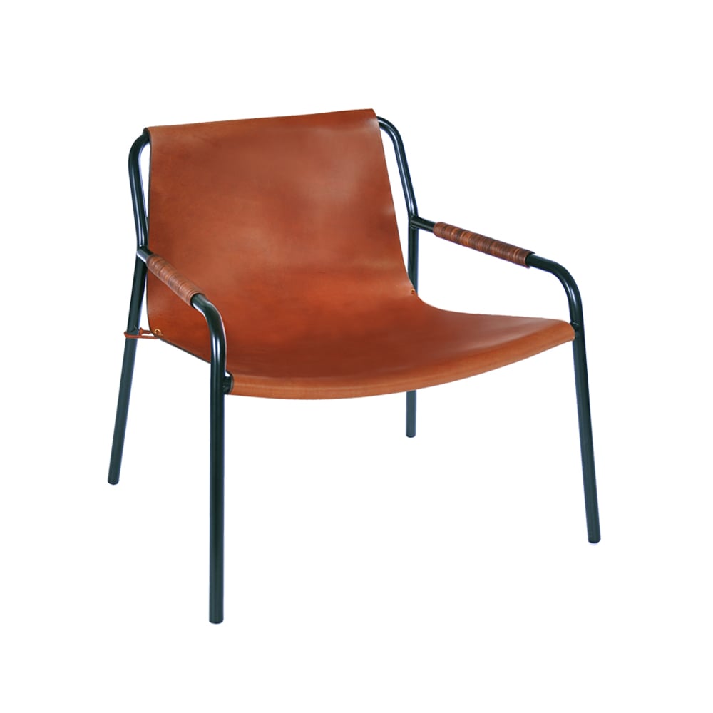 OX Denmarq September lounge chair Leather cognac. black laquered steelstand