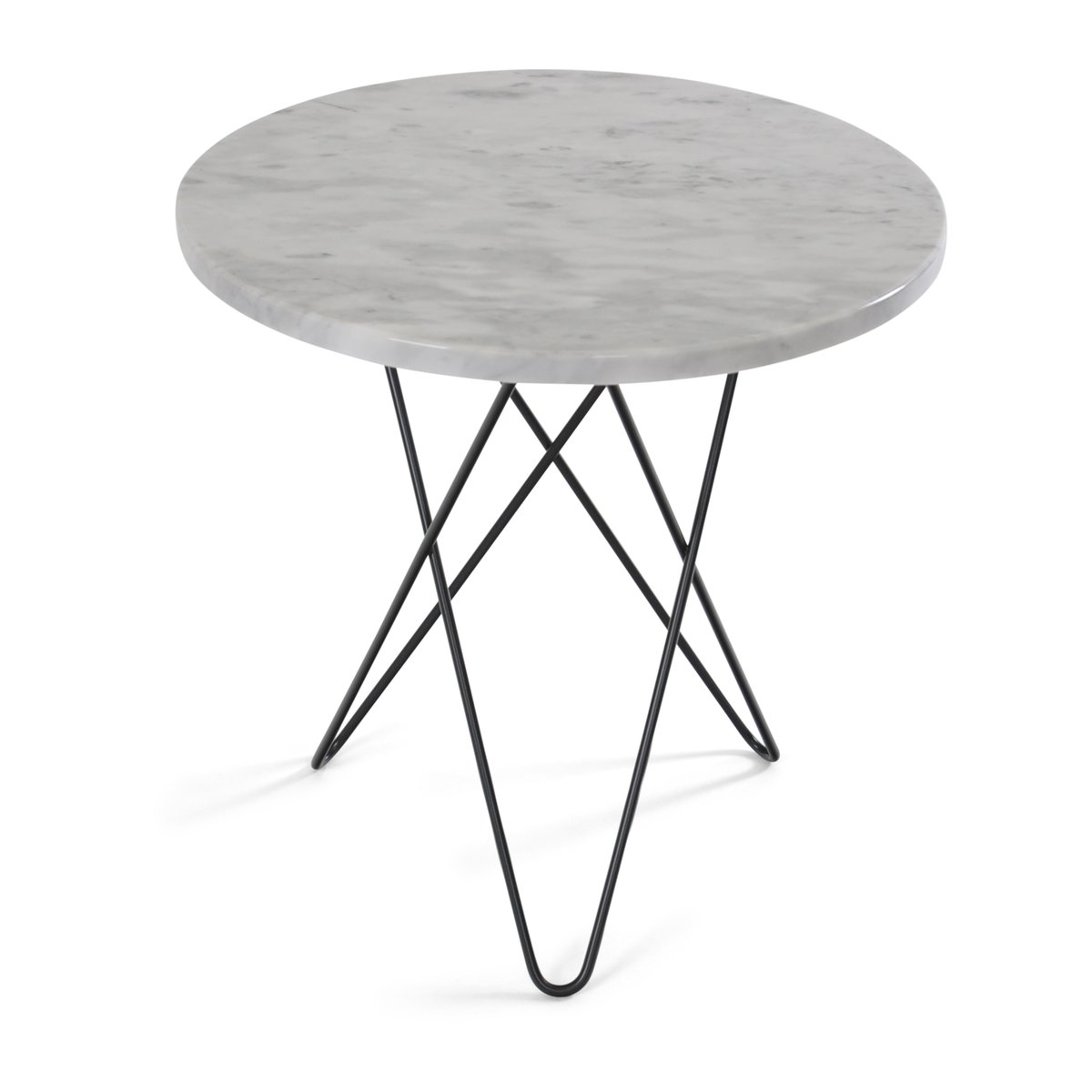 OX Denmarq Tall mini O side table o50 H50. black undercarriage white marble