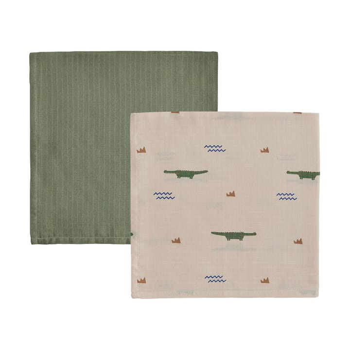 Crocodile children's blanket 2-pack - Beige-olive green - OYOY