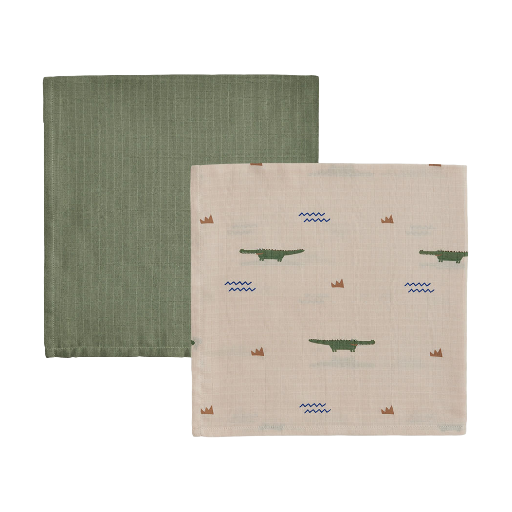 OYOY Crocodile children's blanket 2-pack Beige-olive green