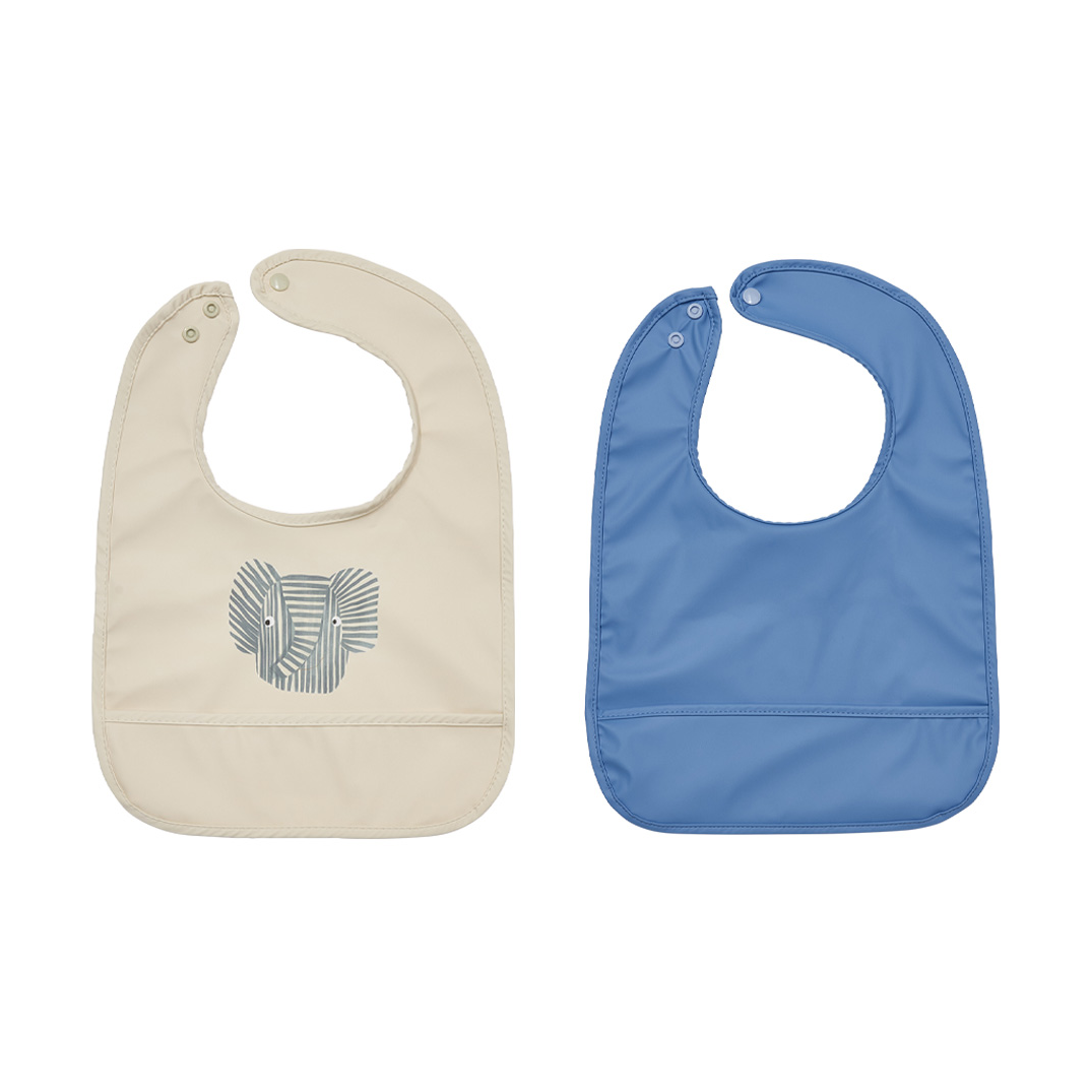 OYOY Erik Elephant bib 2-piece Beige-blue