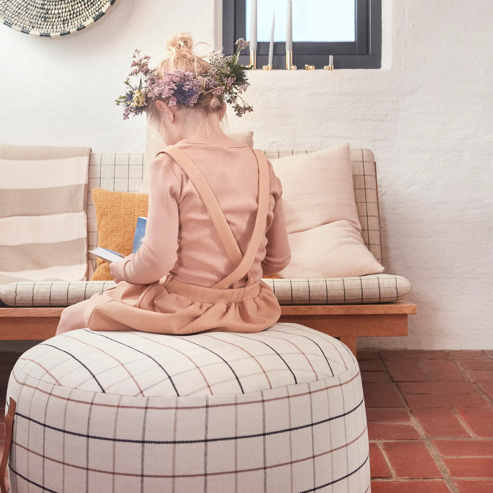 Grid pouf Ø65 cm, off white OYOY