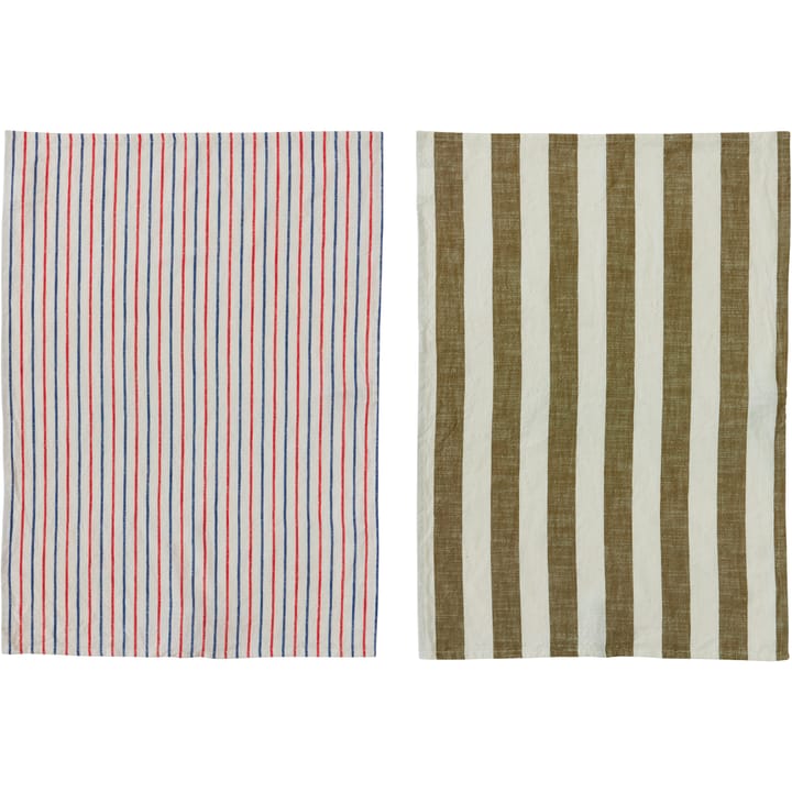 Kurin kitchen towel 50x70 cm 2-pack - Olive-off white - OYOY