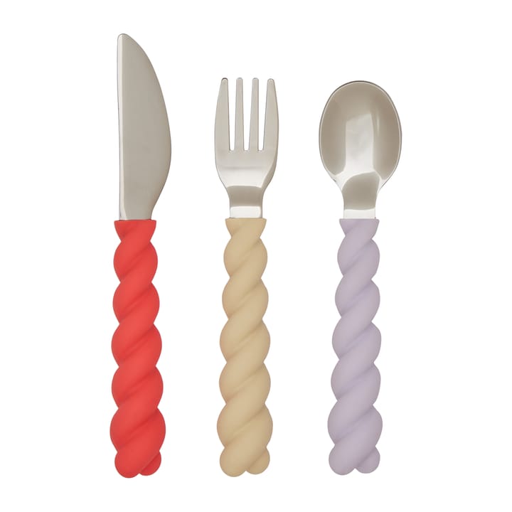 Mellow children's cutleryset 3 pieces - Lavender-Vanilla-Cherry Red - OYOY