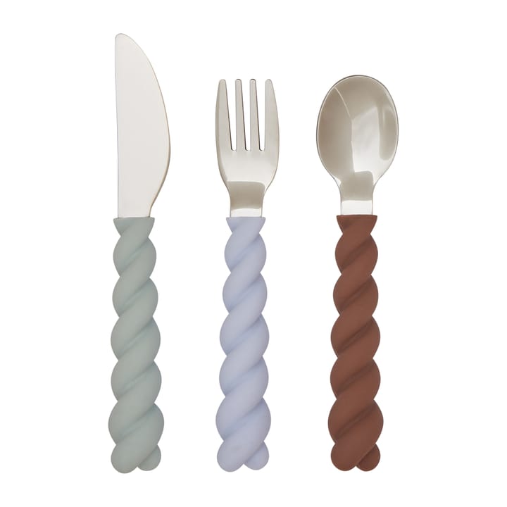Mellow children's cutleryset 3 pieces - PaleMint-Choko-Ice Blue - OYOY