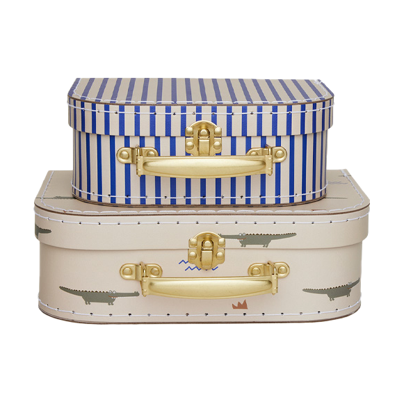 OYOY Mini crocodile & stripes suitcase set Beige | Scandinavian Design | Children's room accessories | Beige