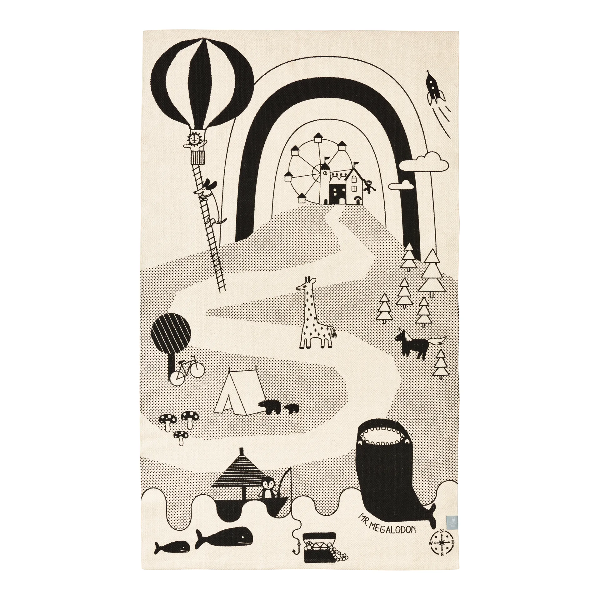 Mr. Megalodon Adventure rug 90x150 cm, Off-white-black OYOY