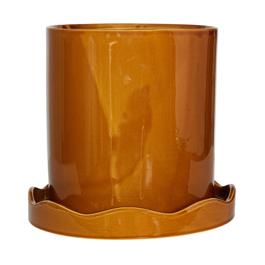 OYOY Nami pot with saucer Ø21.5 cm medium Amber | Scandinavian Design | Flower pots | Brown