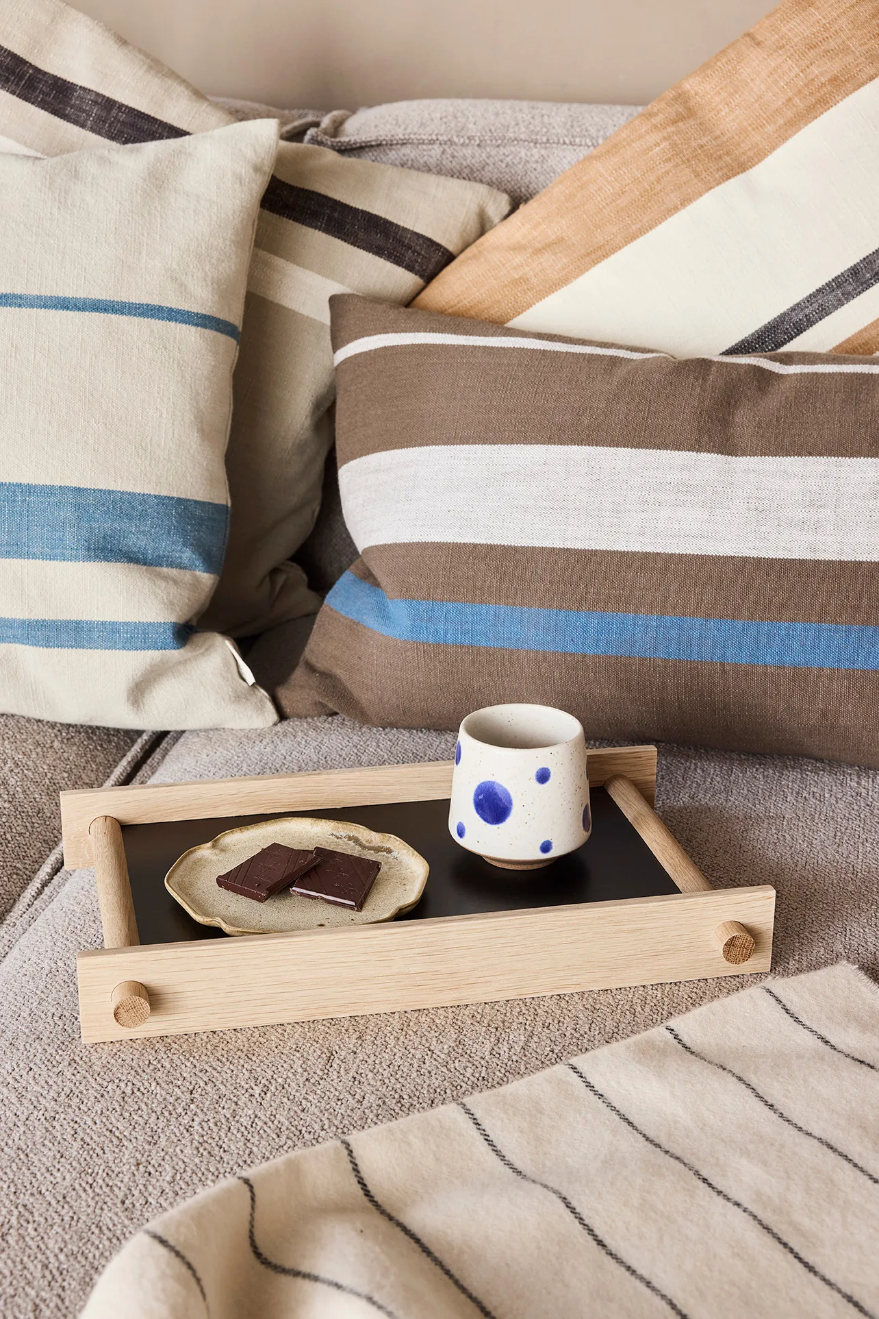 Nori striped bowl small Ø12.9 cm 2-pack, Clay-optic Blue OYOY